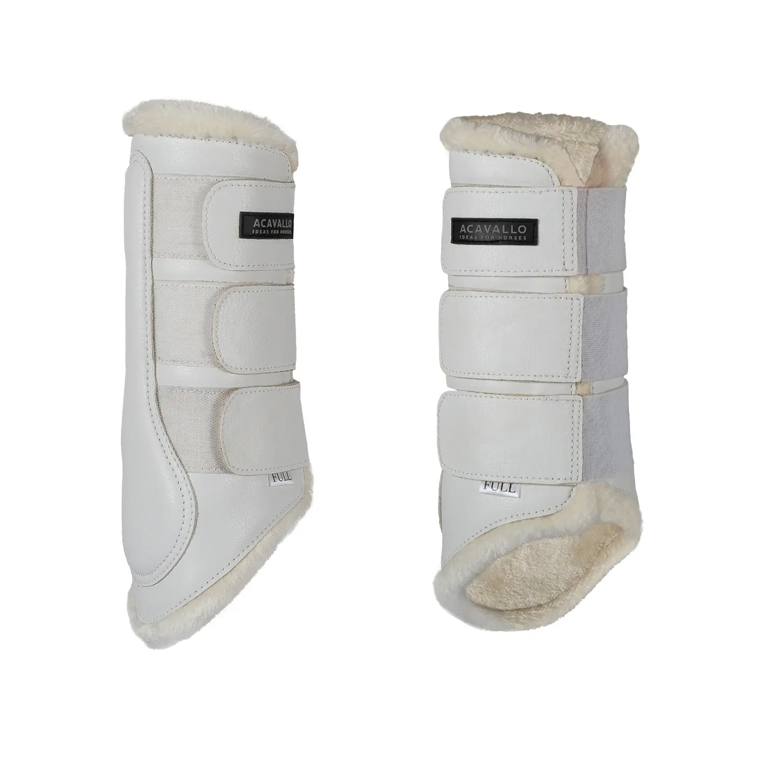 Acavallo Eco-Leather Hind White Brushing Horse Boots With Triple Velcro Fasten