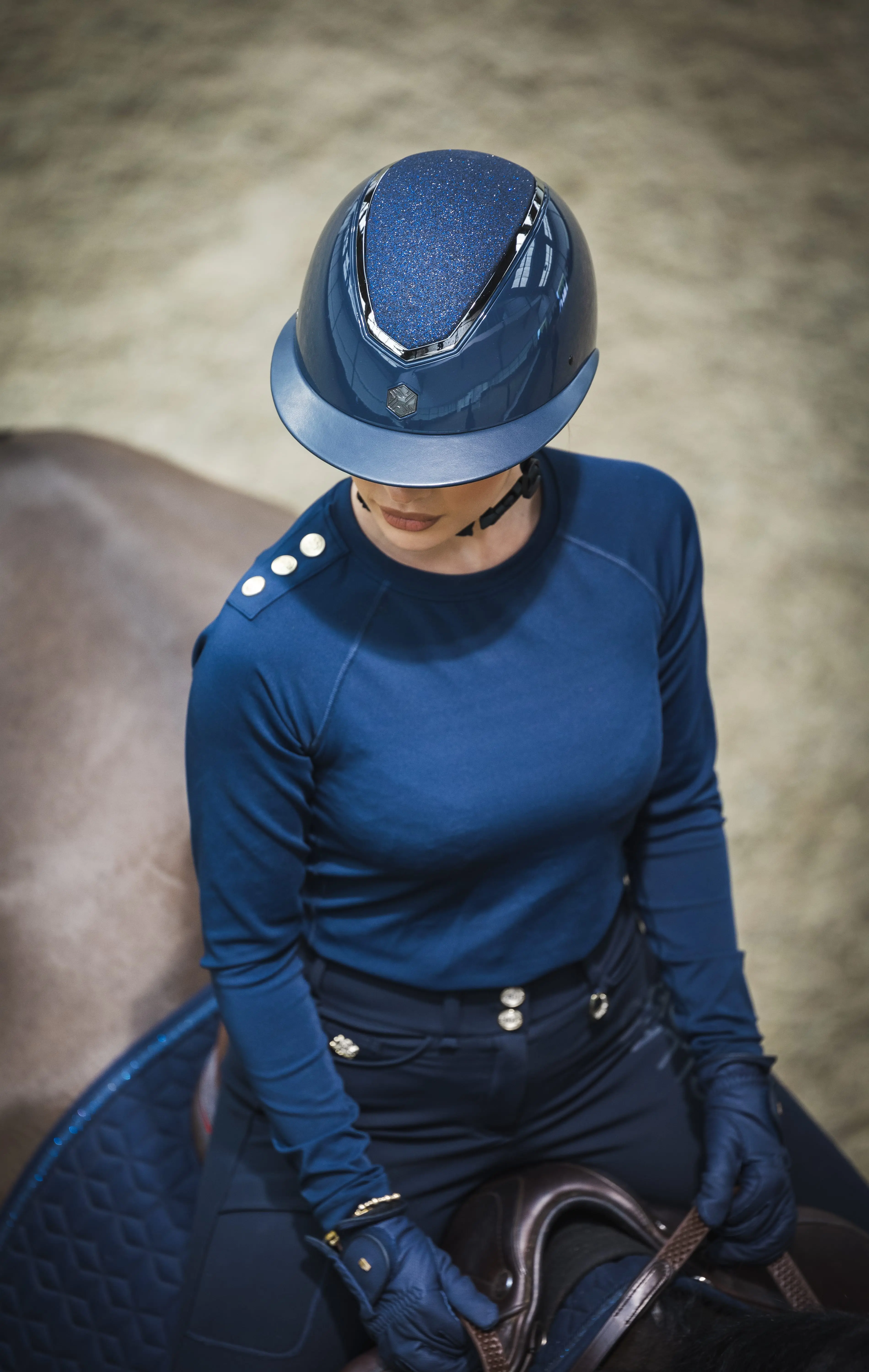 Charles Owen EQX Kylo Navy Gloss & Pewter Sparkly Wide Peak MIPS Adjustable Riding Hat - Image 6
