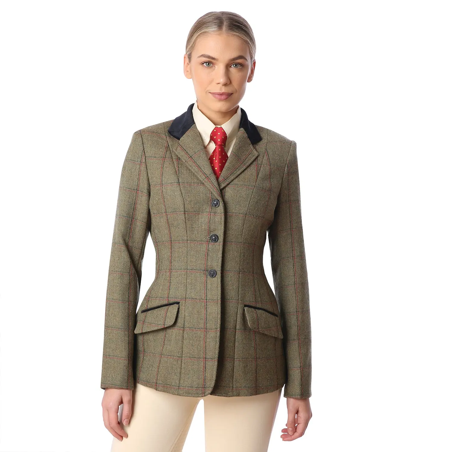Equetech Green Ladies Launton Deluxe Tweed Riding Jacket - Image 3