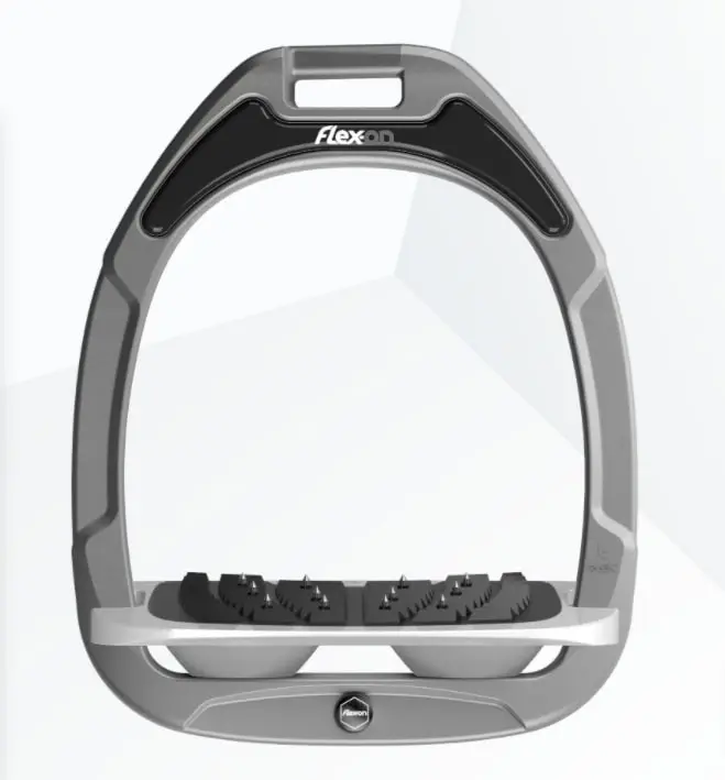 Flex-On Safe-On Safety Stirrups - Silver Grey With Grey Inclined Ultra Grip Tread & Grey Elastomers
