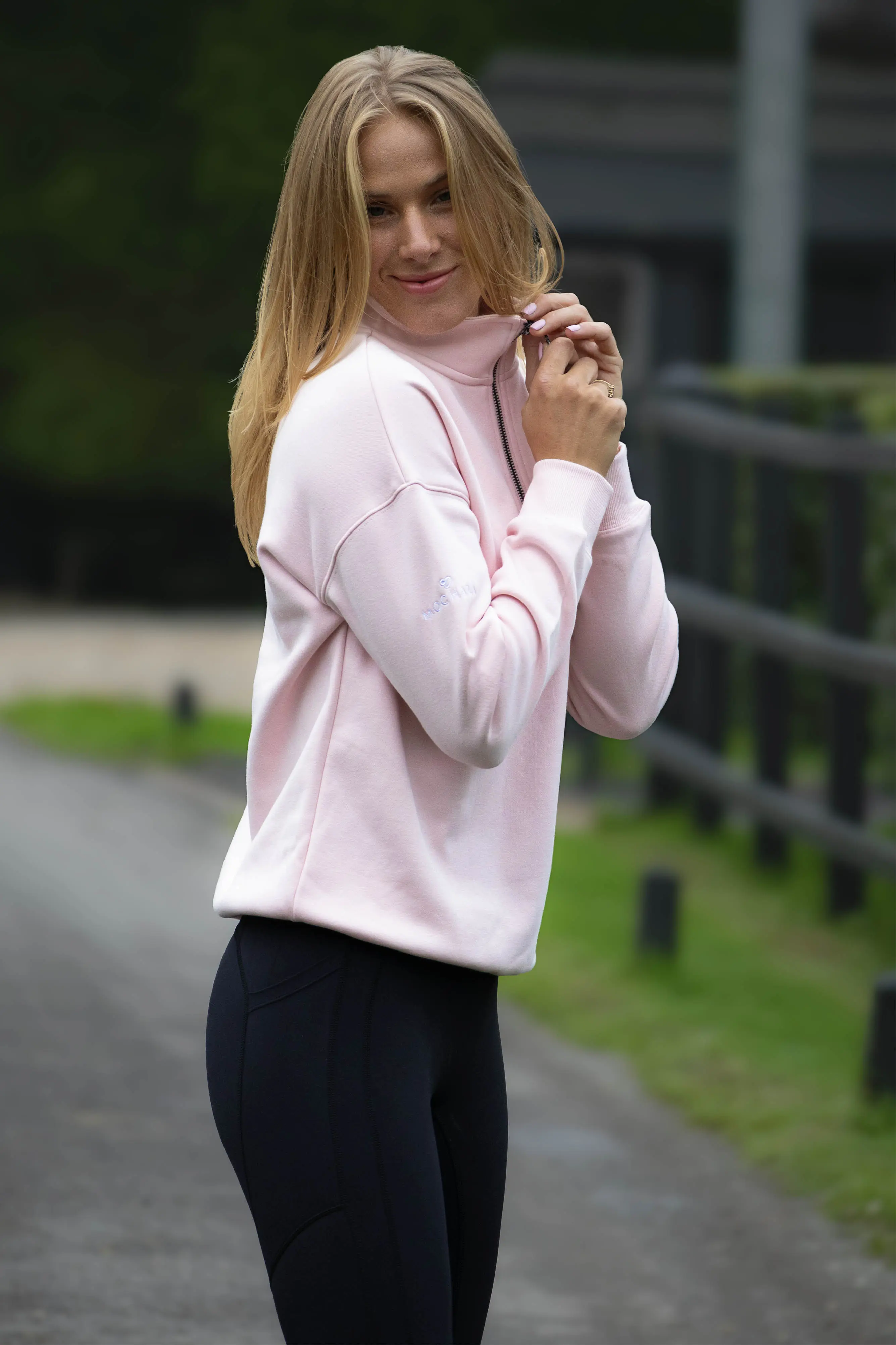 Mochara Ladies Baby Pink Half Zip Sweatshirt - Image 2