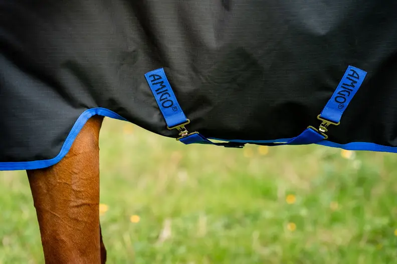 Horseware Ireland Amigo Ripstop 900D Fleece Lined Turnout Rug 50G Black/ Classic Blue - Image 6