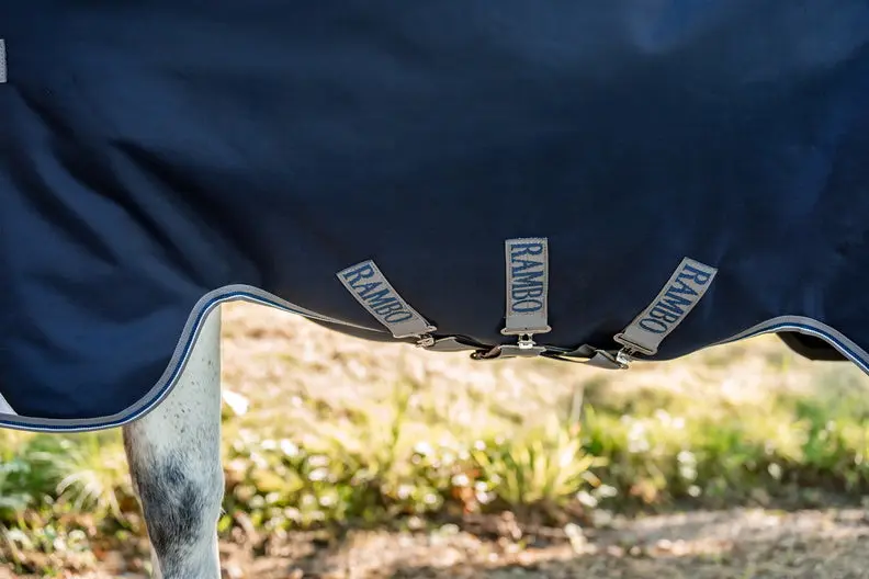 Horseware Ireland Rambo 1680D Turnout Rug 0G Navy / Thunderstorm Grey & Silver - Image 4