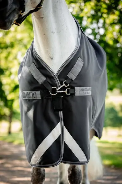 Horseware Ireland Rambo 1680D Turnout Rug 0G Black / Thunderstorm Grey & Silver - Image 18