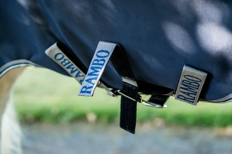Horseware Ireland Rambo 1680D Turnout Rug 100G Navy / Thunderstorm Grey & Silver - Image 6