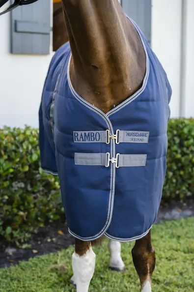 Horseware Ireland Rambo Stable Rug 200G Navy / Thunderstorm Grey & Silver - Image 4