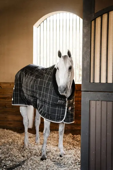 Horseware Ireland Rhino Stable Rug 350G Vl Blk / Grey / White Chk & Grey - Image 6