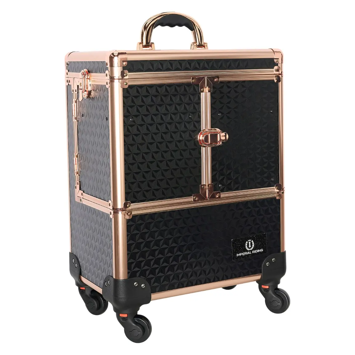 Imperial Riding Big Shiny Grooming Box On Wheels-Black / Rose Gold