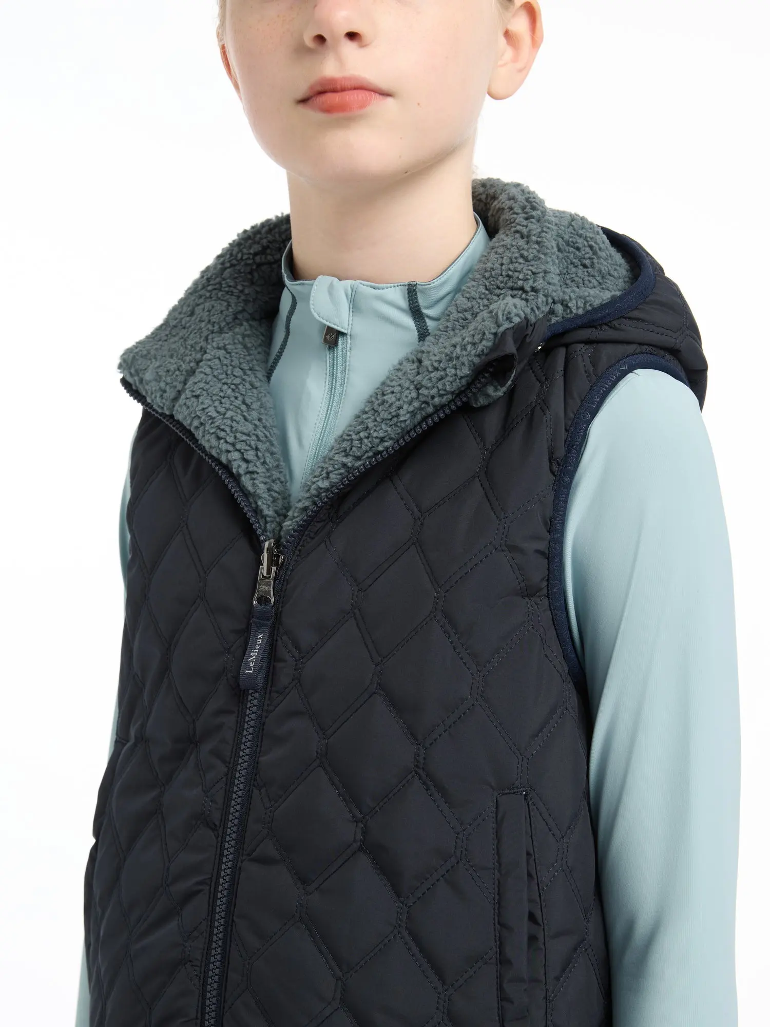 LeMieux Navy Young Rider Eloise Reversible Winter Gilet - 7-8 Years - Image 5