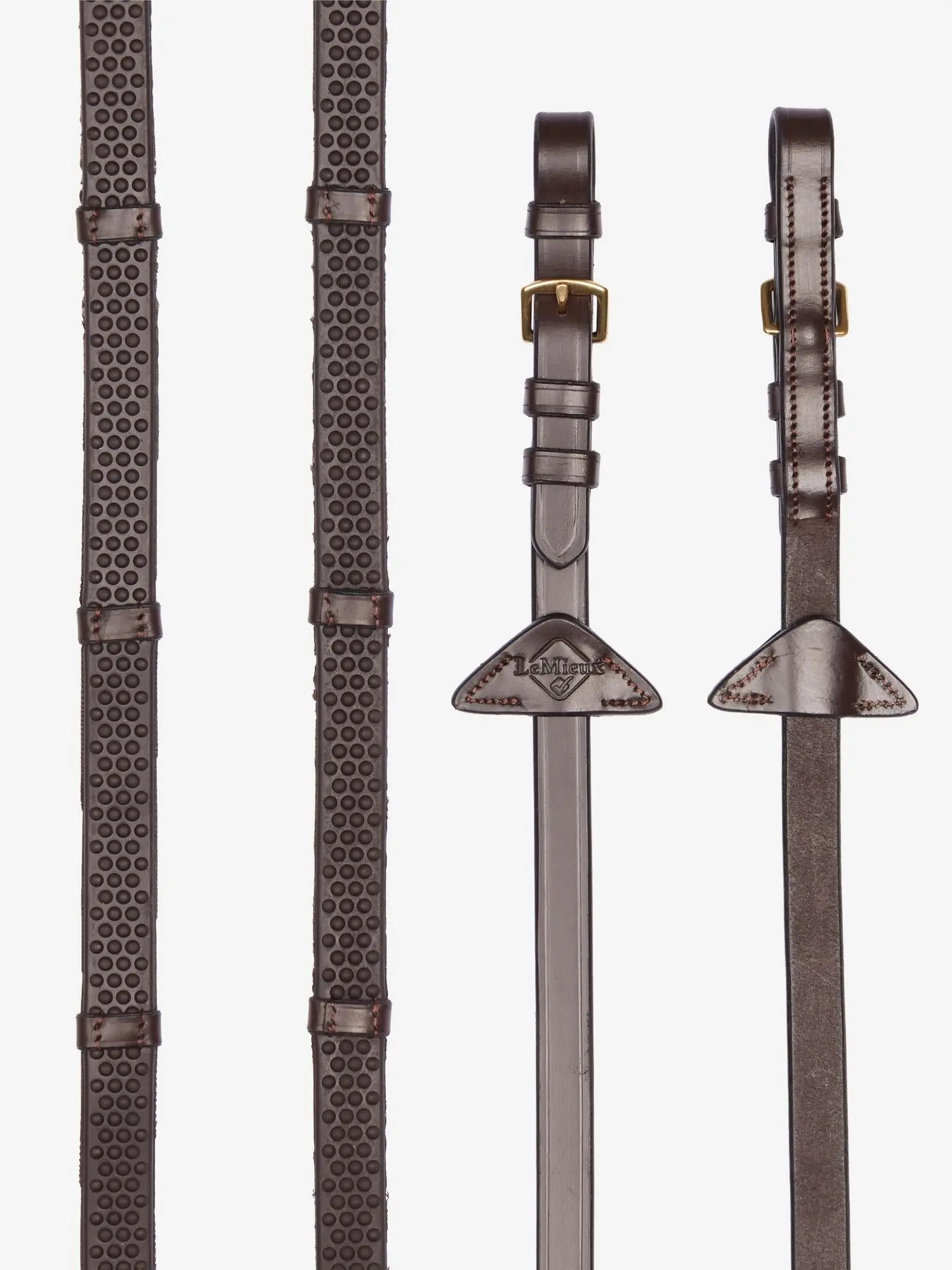 LeMieux Soft Rubber Reins with Stoppers Havana/Brass - Image 2