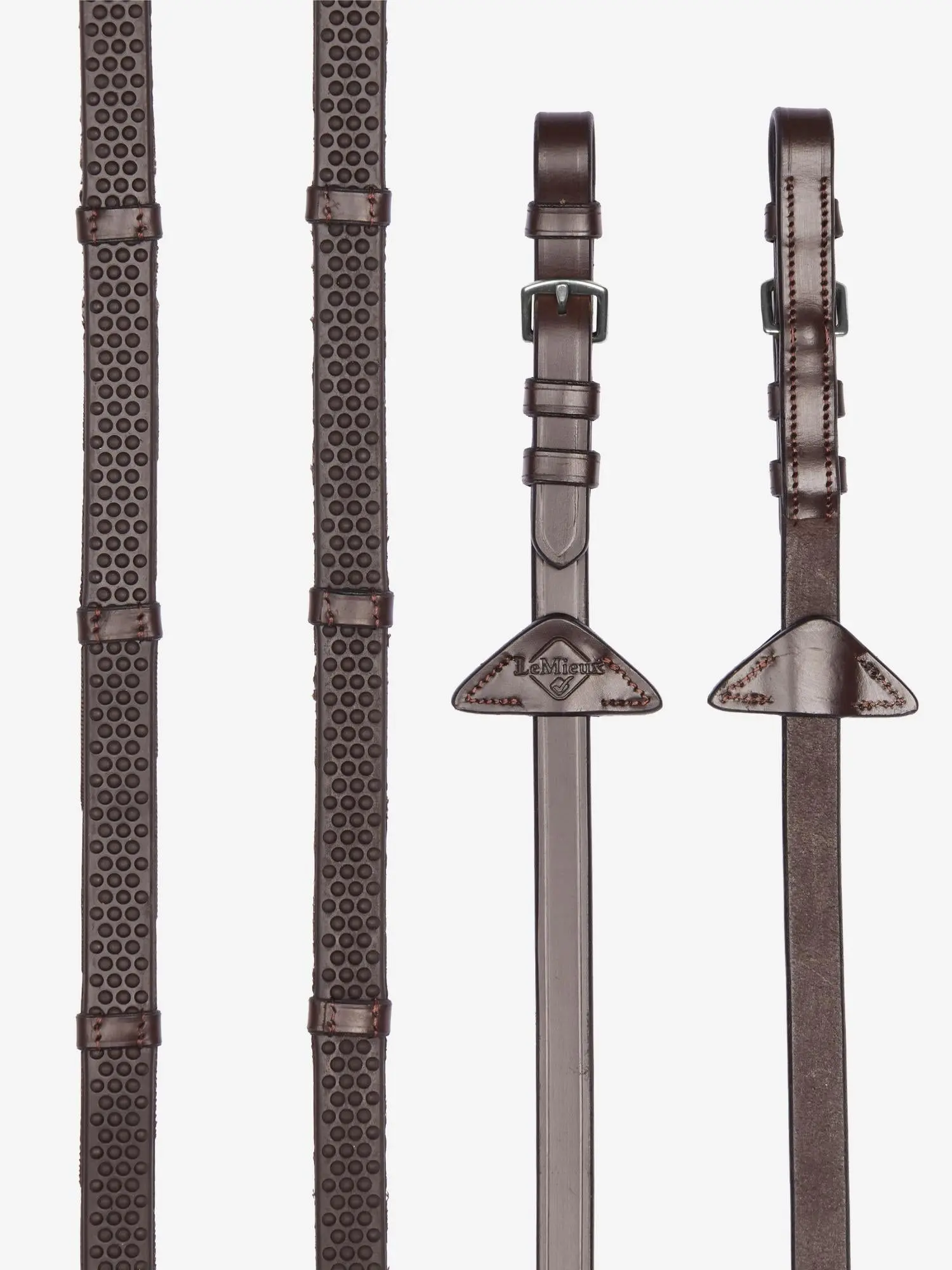 LeMieux Soft Rubber Reins with Stoppers Havana/Silver - Image 2