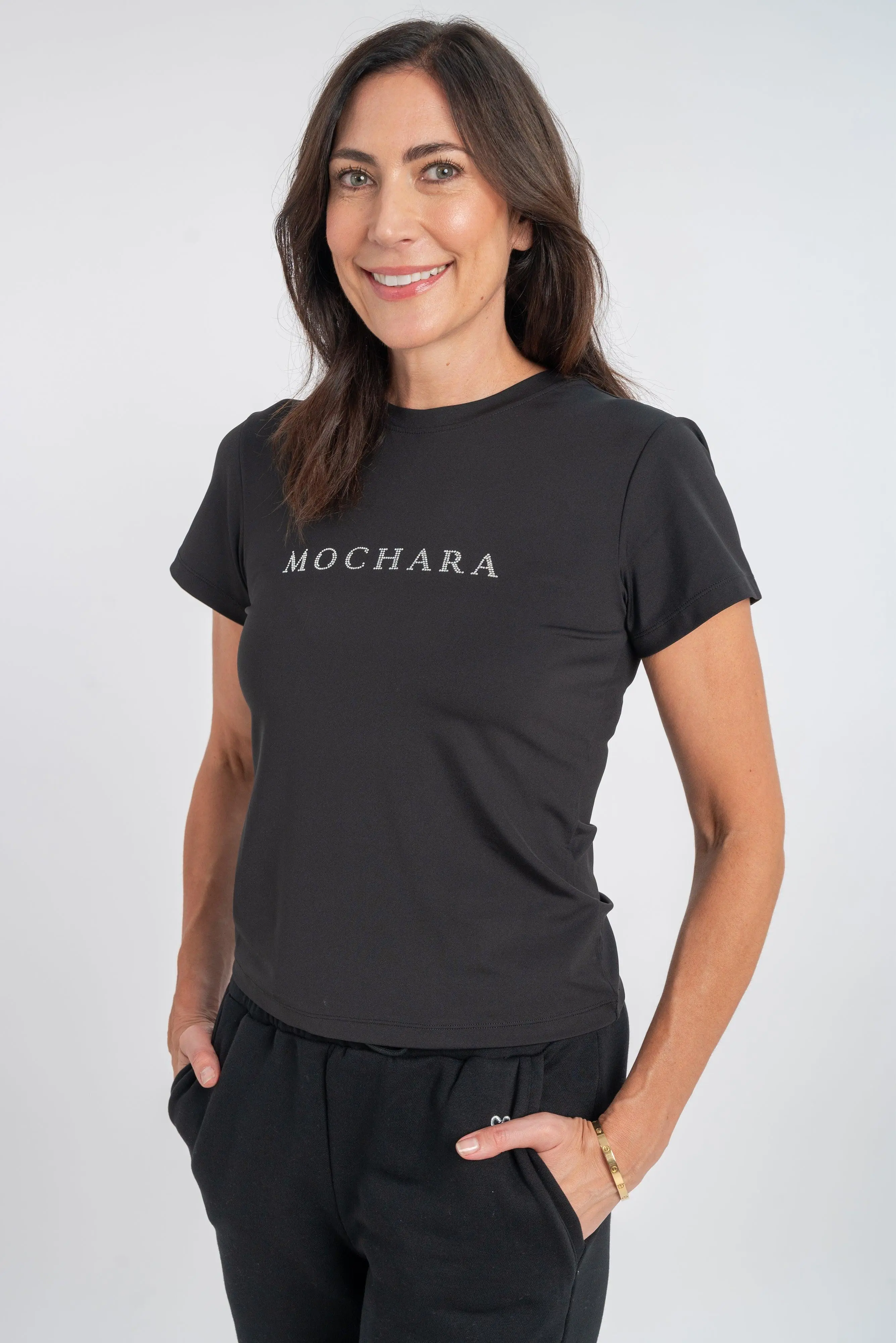 Mochara Ladies Luxe Diamante Logo T-Shirt - Image 2