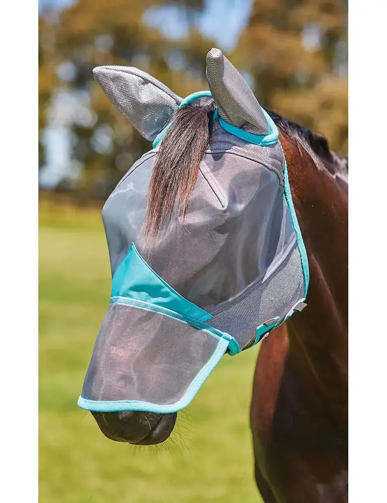 Weatherbeeta Grey/Turquoise Comfitec Deluxe Fine Mesh Fly Mask With Ears & Nose