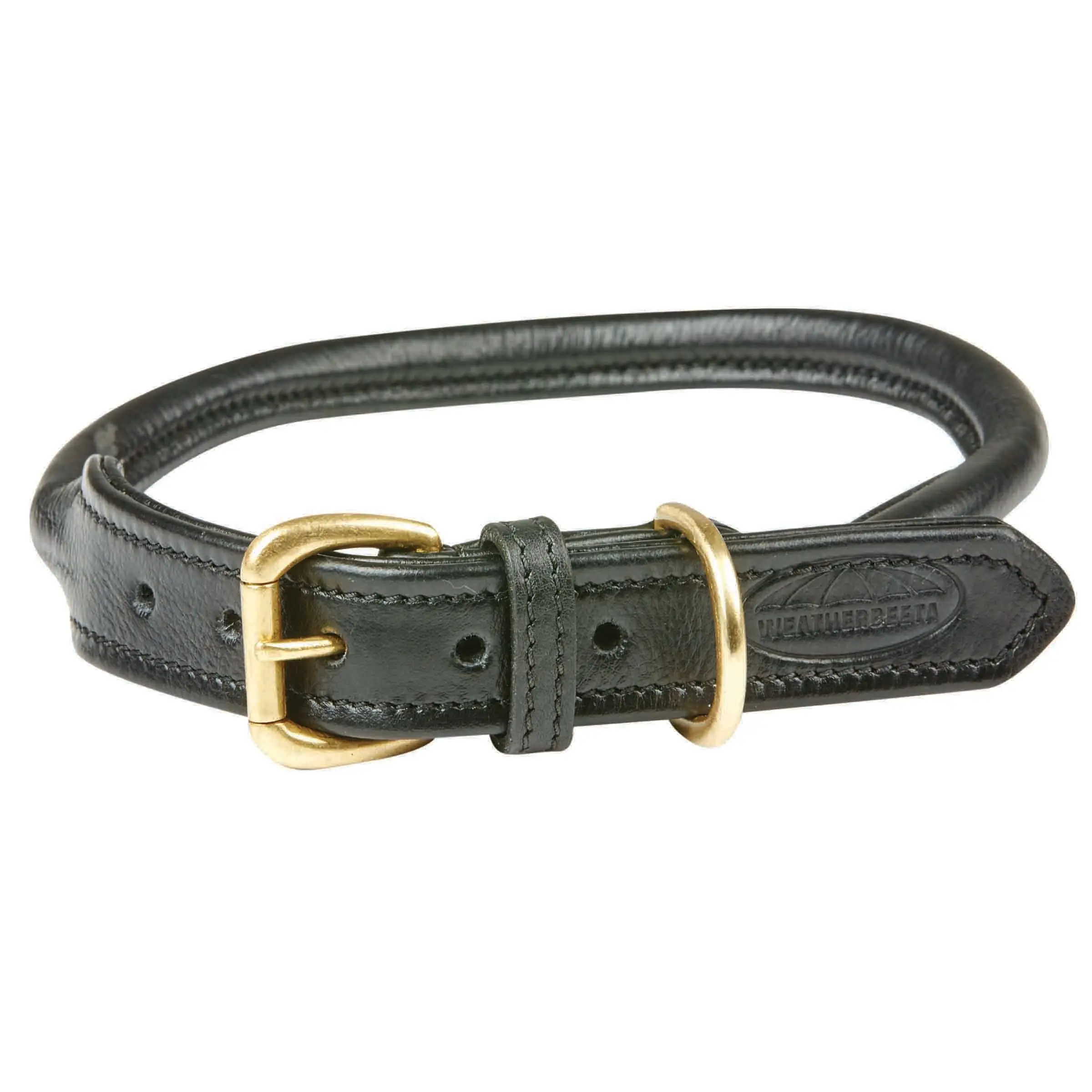 Weatherbeeta Rolled Leather Black Dog Collar