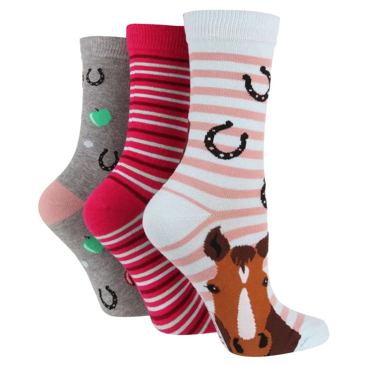 Wildfeet Horsing Around Cotton Crew Socks 3 Pack-One Size (UK 4-8)-Horsing Around - Image 2